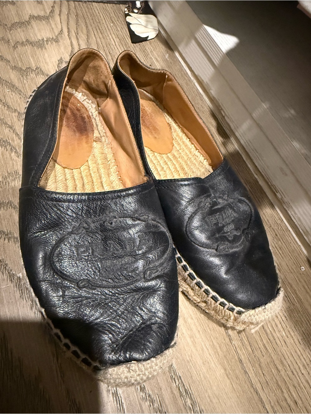 Black Leather Prada  Slip-On Espadrilles - Men